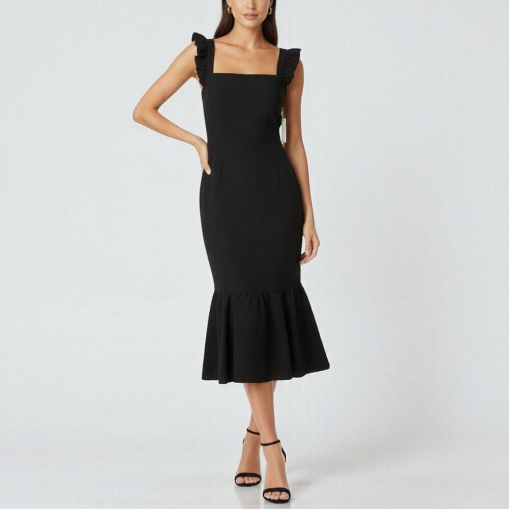 Chelsea28 Ruffle Trim Midi Dress Black M Nordstrom NWT